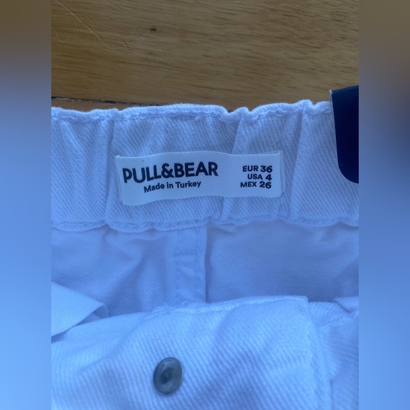 High Rise Denim Mom Shorts With Elastic Detail in White - Picture 7 of 10